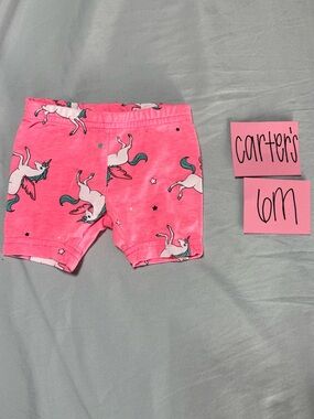 NWOT Carter's Neon Pink Unicorn Print Baby Shorts, Size 6M, Ultra Soft
